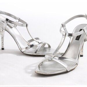 Vintage Louis Vuitton Metallic Silver Strappy Stiletto Heels | Designer